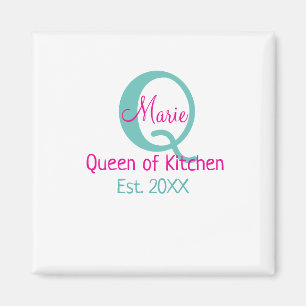 Aimant Queen of cuisine monogramme vert rose simple minim