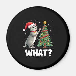 Aimant Quel chat drôle poussant l'arbre de Noël sur le ch