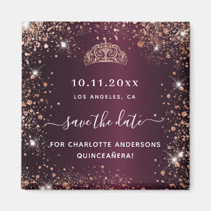 Aimant Quinceanera Bourgogne tiara rose or enregistrer la