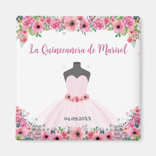 Aimant Quinceanera Florale Rose