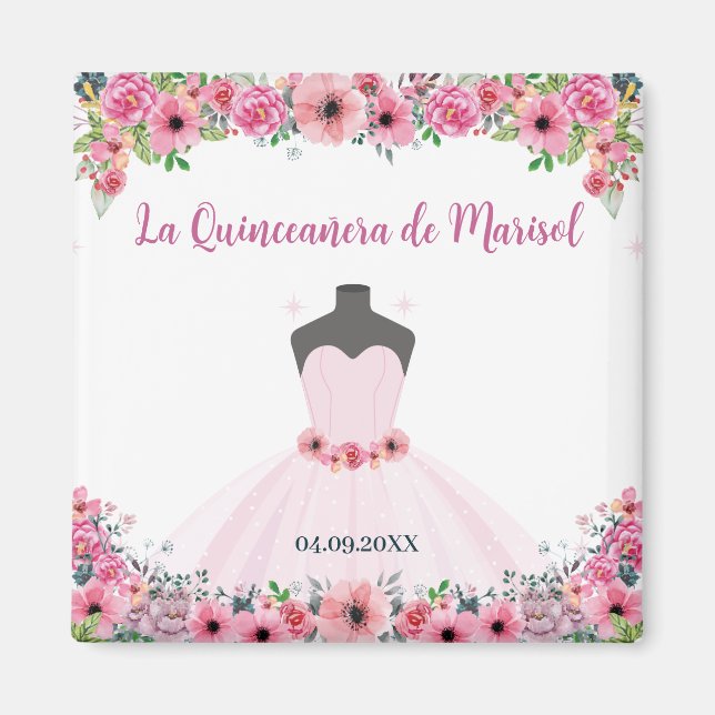 Aimant Quinceanera Florale Rose (Devant)