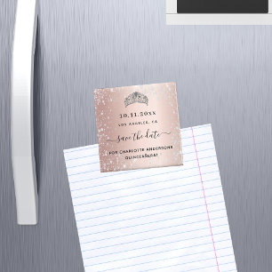 Aimant Quinceanera rose or parties scintillant tiara enre