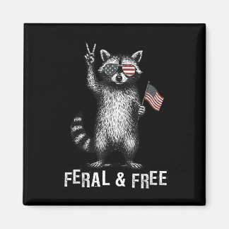 Aimant Raccoon Feral Et Free Funny 4 juillet Usa Patri