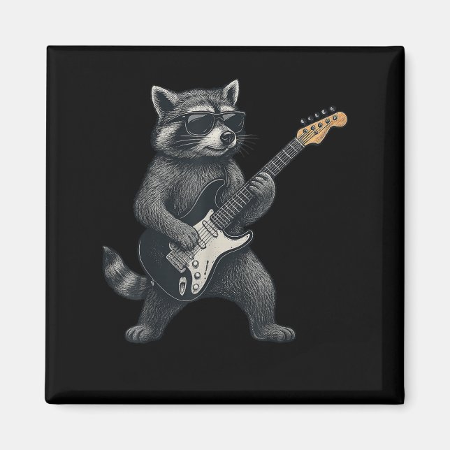 Aimant Raccoon Jouer Guitare Rock Et Roll Cadeaux Hommes  (Devant)