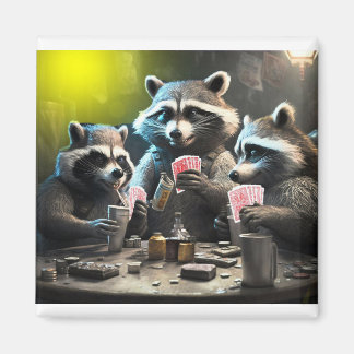 Aimant Raccoons jouant au poker