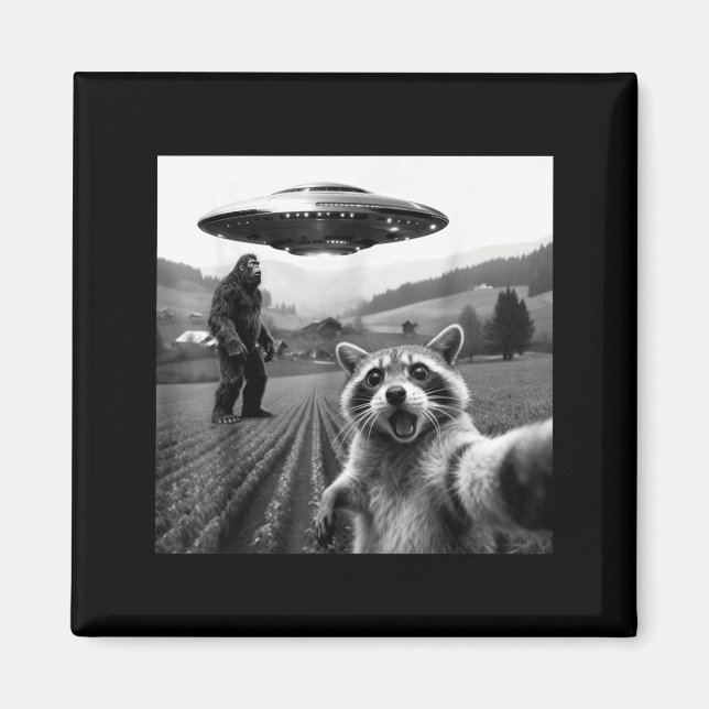 Aimant Racoon Bigfoot Selfie Ufo Funny Racoon Alien Bigfo (Devant)