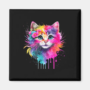 Aimant Rainbow Cat A Aquarelle Peinture Fleurs colorées C