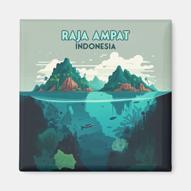 Aimant Raja Ampat Indonésie Sous-marin Scuba Retro (Devant)