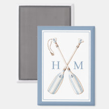Rames de bateau rayées bleu et blanc avec monogram