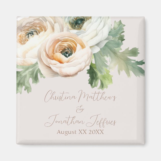 Aimant Ranunculus Romantique Pêche sur Ivoire (Devant)