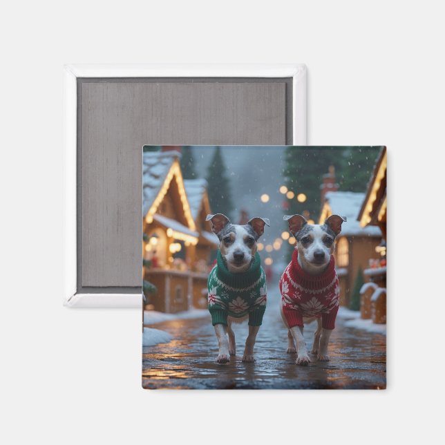 Aimant Rat Terrier Dogs Christmas Snow Holiday (Recto/Verso)