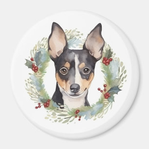 Aimant Rat Terrier Fête de Noël Wreath Pup