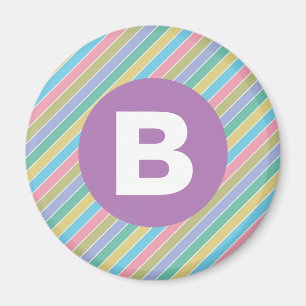 Aimant Rayures diagonales colorées de bonbons Monogramme