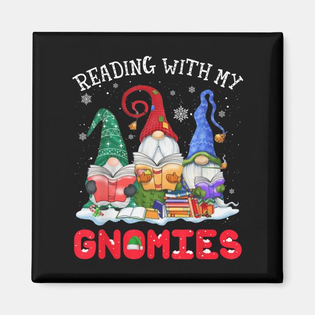 Aimant Reading With My Gnomies Christmas Funny Gnomes Rea (Devant)
