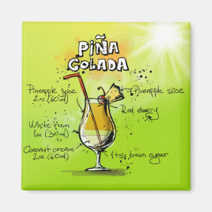 Aimant Recette de Pina Colada - cadeau de cocktail