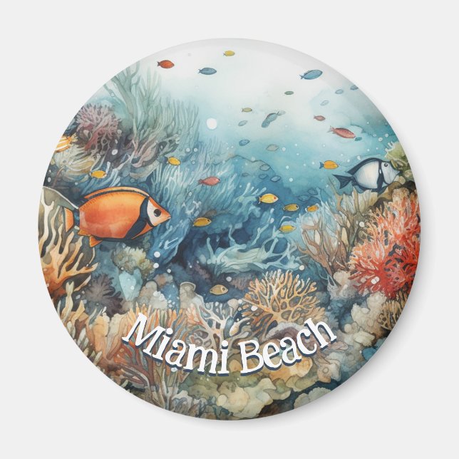 Aimant Récif corallien de Miami Beach et poissons aquarel (Devant)