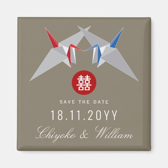 Aimant Red Blue Papier Grues Asiatique Mariage Enregistre (Devant)