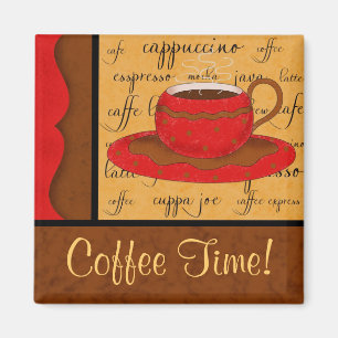 Aimant Red Brown Gold Whimsy Coffee Cup Art Nom personnal