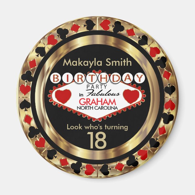 Aimant Red Casino Poker Chip Anniversaire (Devant)