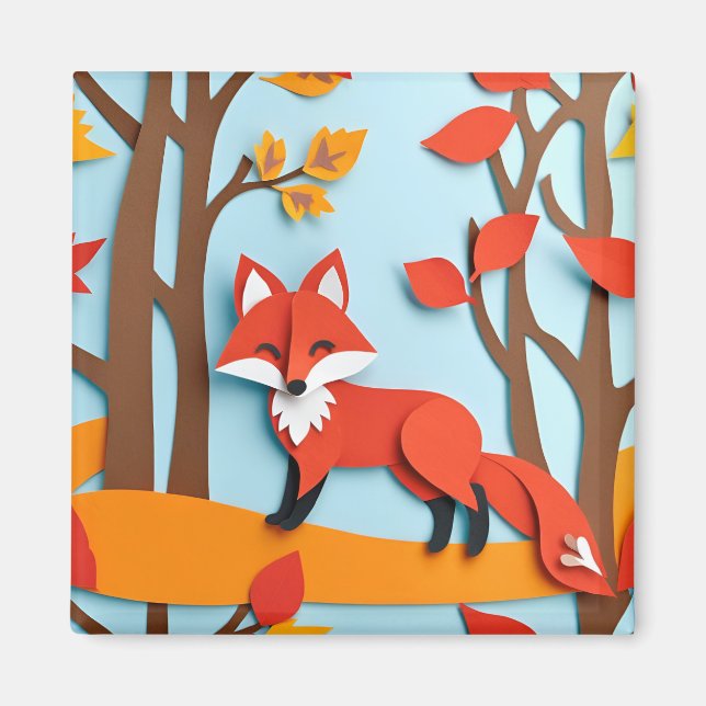 Aimant Red Fox Papercraft, effet Forêt Faune (Devant)