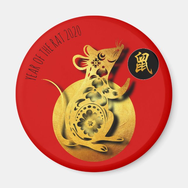 Aimant Red Golden Rat Papercut Chinese New Year 2020 RM (Devant)