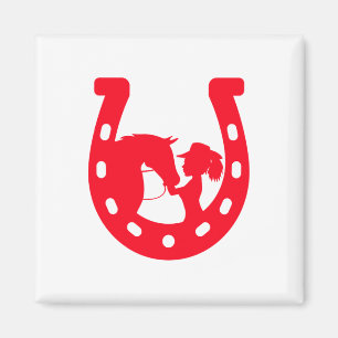 Aimant Red Horseshoe Girl and Horse