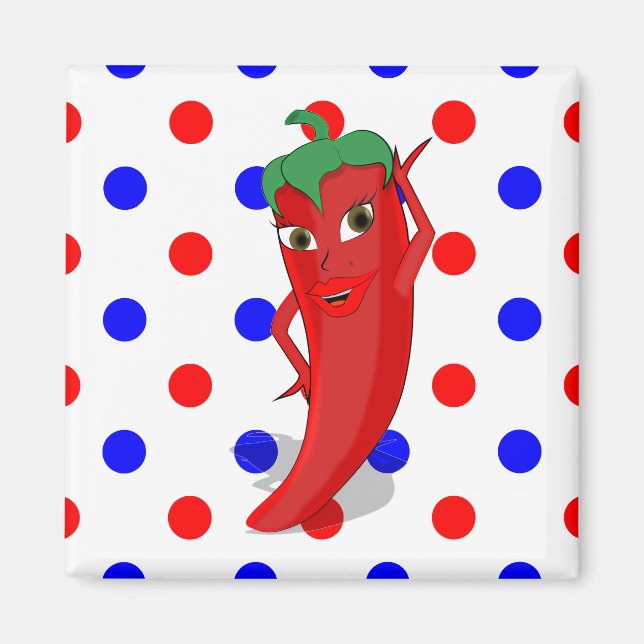 Aimant Red Hot Pepper Diva Rouge Bleu Pois (Devant)
