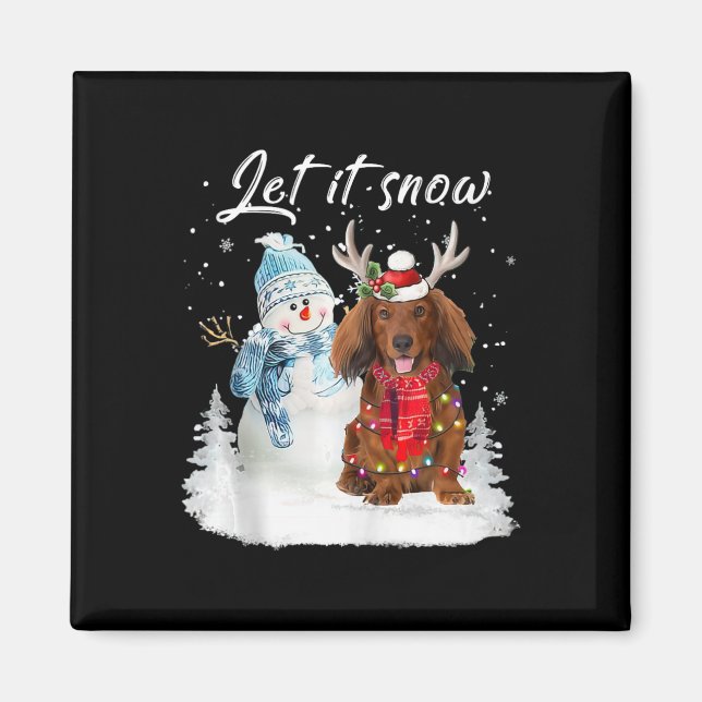 Aimant Red Long Haid Dachshund Père Noël Chien neige de N (Devant)