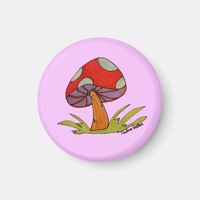 Aimant Red Mushroom with purple background (Devant)
