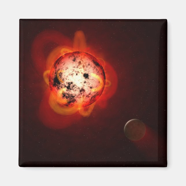 Aimant Red Nwarf Star Orbité Par Une Hypothétique Exoplan (Devant)