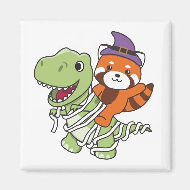 Aimant Red Panda Halloween Happy T-rex costume maman (Devant)