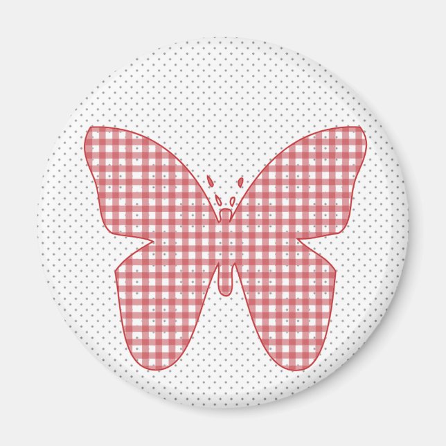 Aimant Red Plaid Butterfly on Polka Dot (Devant)