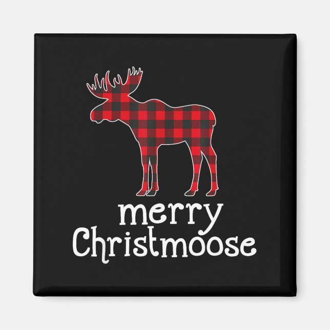 Aimant Red Plaid Merry Christmoose Christmas Moose Lovers (Devant)