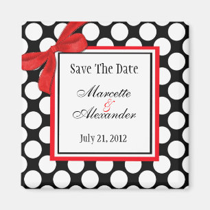 Aimant Red Polka Dot Wedding Enregistrer La Date