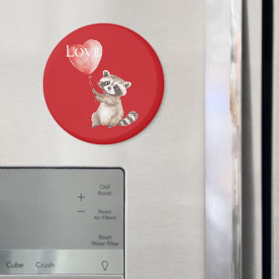 Aimant Red Raccoon avec un amour de ballon