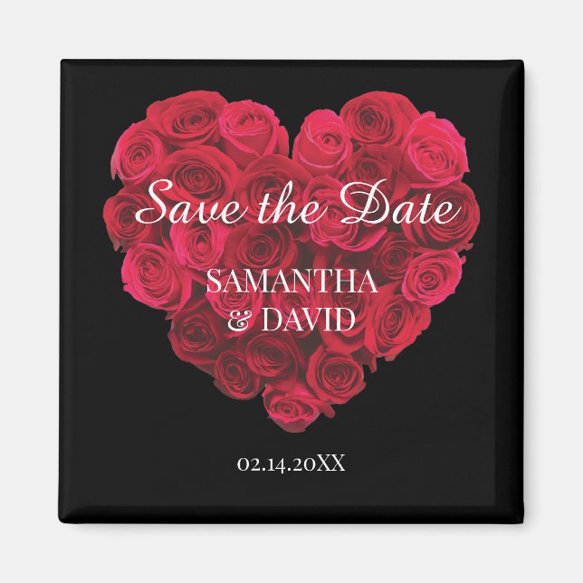 Aimant Red Rose Heart Enregistrer la date (Devant)