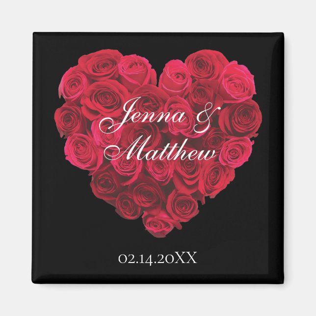 Aimant Red Rose Heart Sauvez la date Valentines Day (Devant)