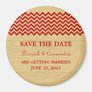 Aimant Red Rustic Chevron Enregistrer l'aimant de date