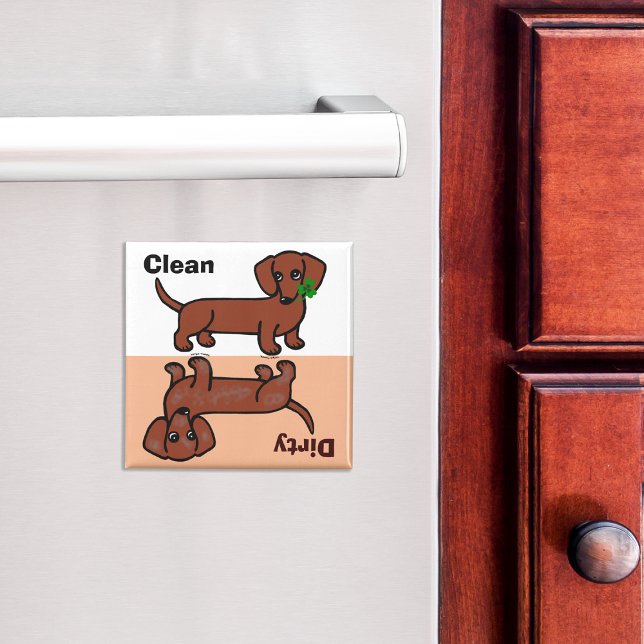 Aimant Red Smooth Dachshund 2 sale / propre (Cute Red Smooth Haired Dachshund Cartoon Dishwasher Magnet.  Simple design.)