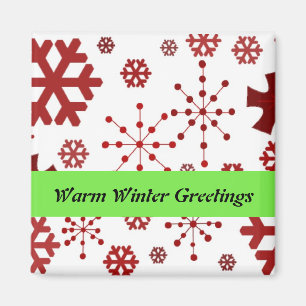 Aimant Red Snowflakes Salutations hiver chaudes