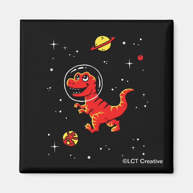 Aimant Red Tyrannosaurus Rex Dinos Dans L'Espace (Devant)