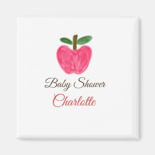 Aimant Red Watercolor pomme baby shower ajouter nom titre