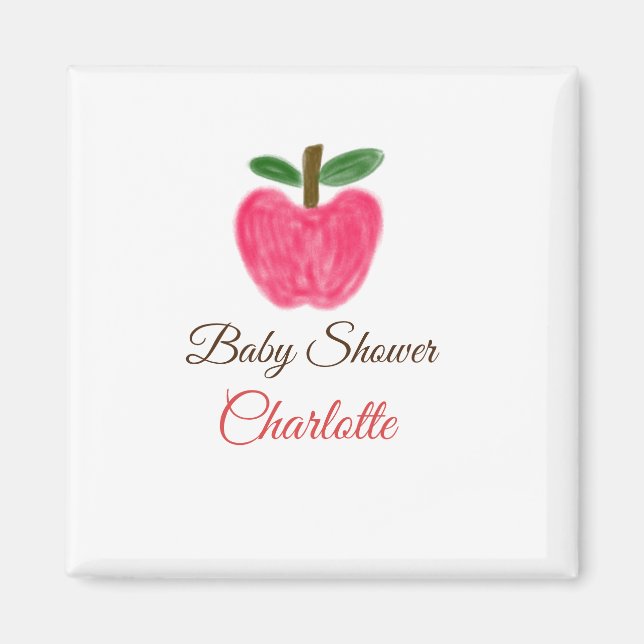 Aimant Red Watercolor pomme baby shower ajouter nom titre (Devant)