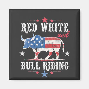Aimant Red White et Bull Riding American Cowboys