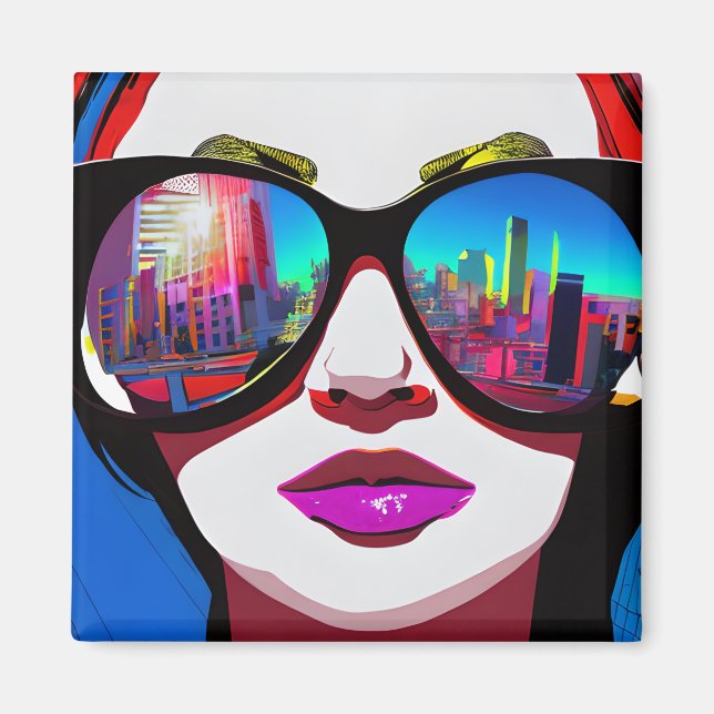 Aimant Réflexion de la ville dans lunettes de soleil femm (Devant)