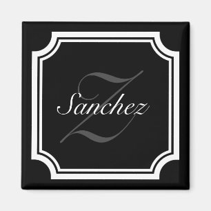 Aimant Réfrigérateur à monogramme de nom noir et blanc gl