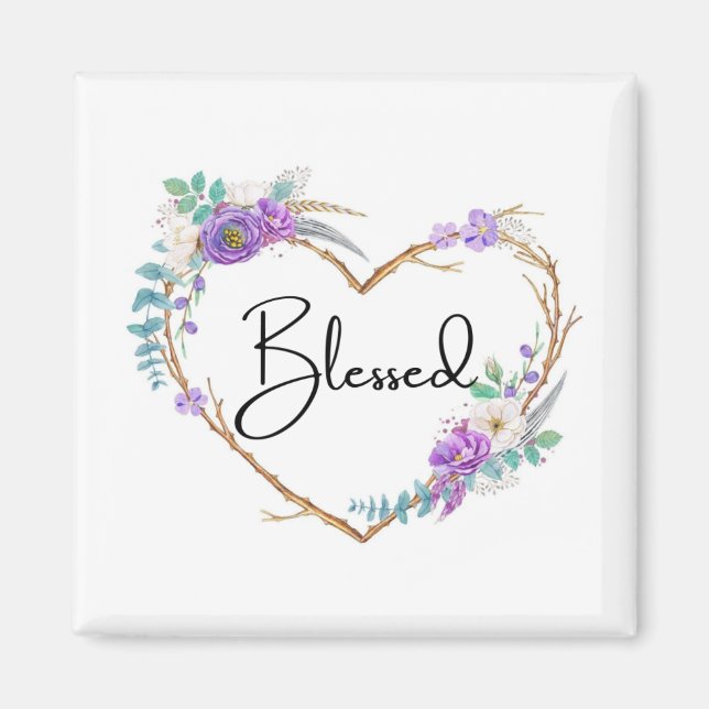 Aimant Réfrigérateur Floral En Forme De Coeur Béni (Devant)