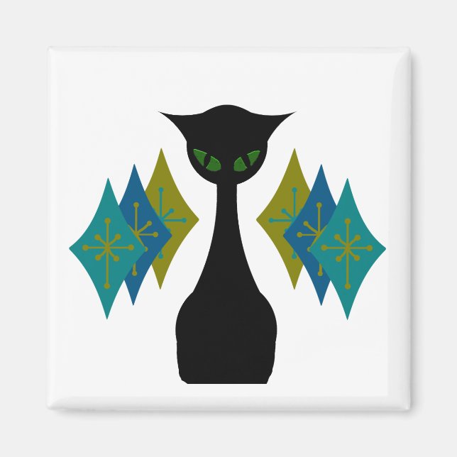 Aimant Réfrigérateur moderne cool Cat Mid Century (Devant)