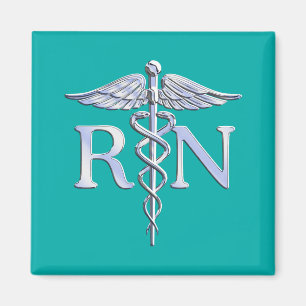 Aimant Registered Nurse RN Silver Caduceus on Turquoise