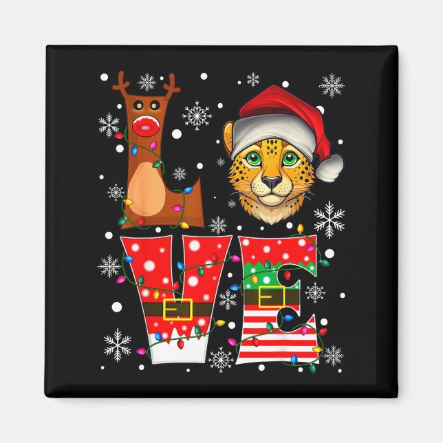Aimant Reindeer Elf Santa Hat Love Cheetah Animal Xmas  (Devant)